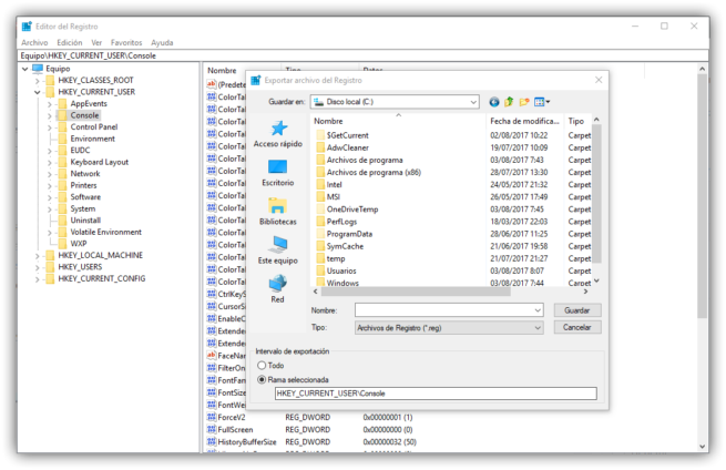 Guardar copia de seguridad de Registro de Windows