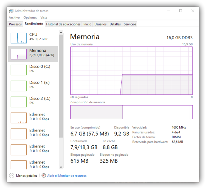 Memoria RAM y Memoria Virtual Windows 10