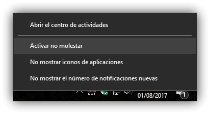 No molestar centro actividades Windows 10