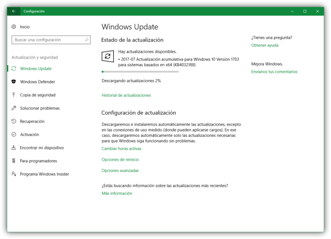 Parche acumulativo KB4032188 para Windows 10 Creators Update