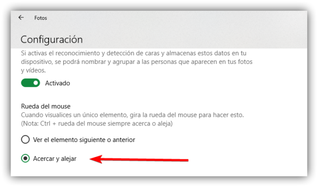 Cambiar opción rueda ratón App Fotos Windows 10