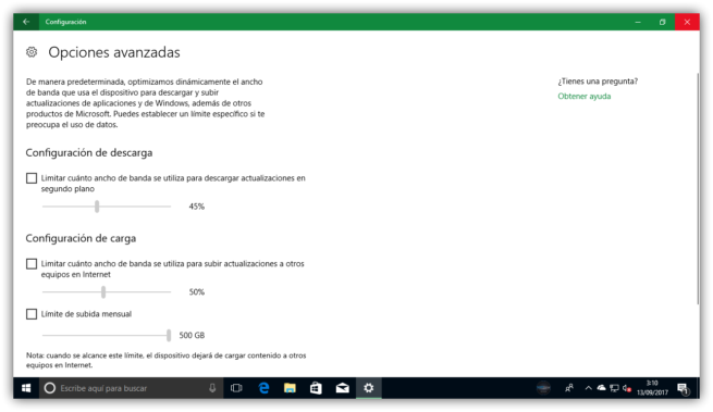 Limitar velocidad Windows Update Windows 10 Fall Creators Update