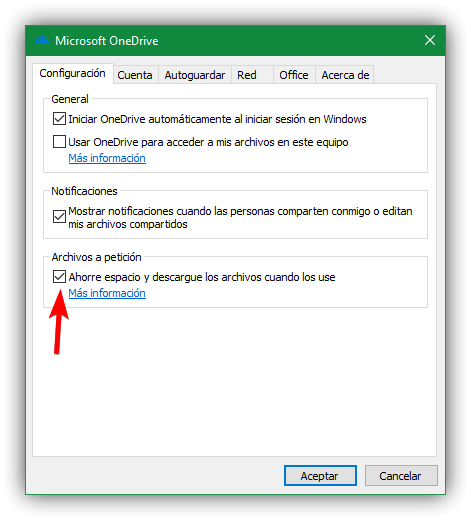 Sincronización bajo demanda activada OneDrive Windows 10 Fall Creators Update