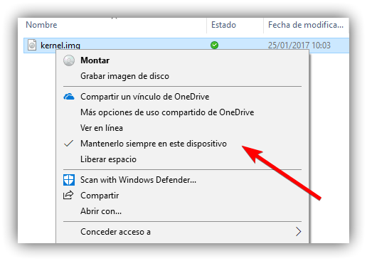 Sincronizar archivo o carpeta OneDrive Windows 10 Fall Creators Update