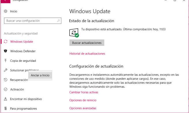 configuración de Windows 10