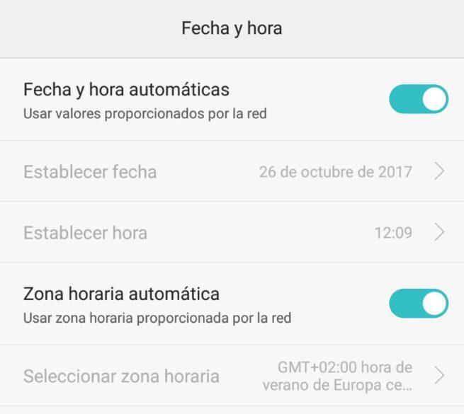 Cambiar hora Android