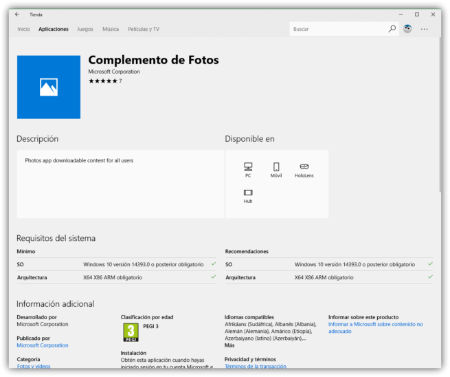 Complemento para Fotos Windows 10