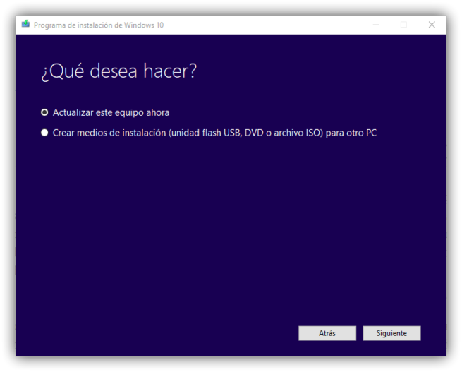 Crear medio o actualizar a Windows 10 Fall Creators Update