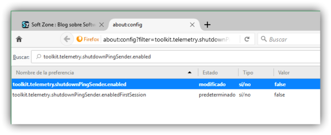 Desactivar pingsender Firefox