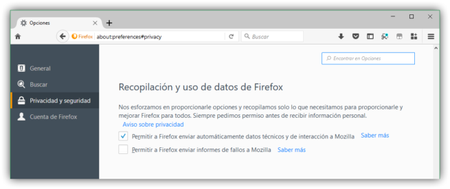 Deshabilitar telemetría Firefox
