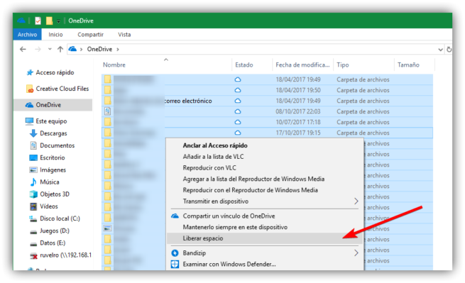 Liberar espacio OneDrive Windows 10