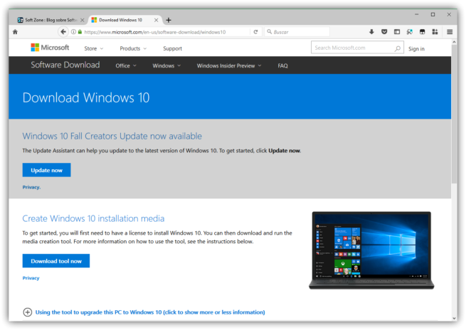 Medios actualización Windows 10 Fall Creators Update