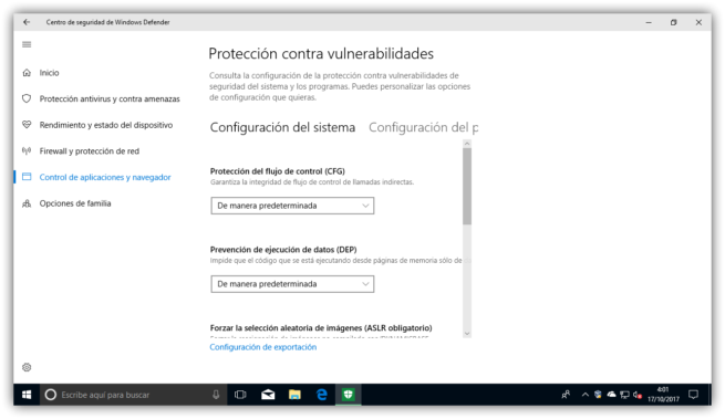Módulos protección vulnerabilidades Windows 10 Fall Creators Update