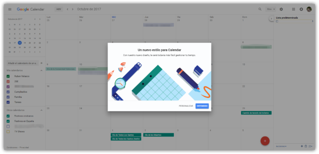 Personalizar nuevo diseño Google Calendar