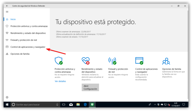 Protección de aplicaciones Windows Defender Windows 10 Fall Creators Update