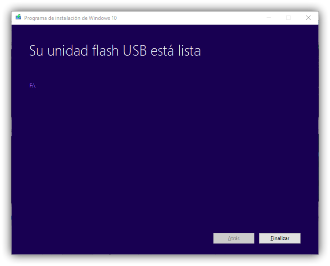 USB instalación Windows 10 Fall Creators Update listo