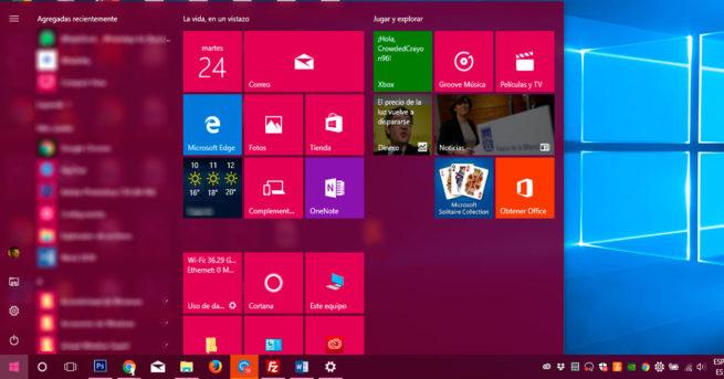 menú Inicio en Windows 10 Fall Creators Update