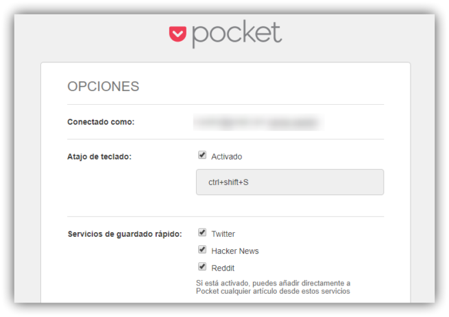 Configuración extensión Pocket