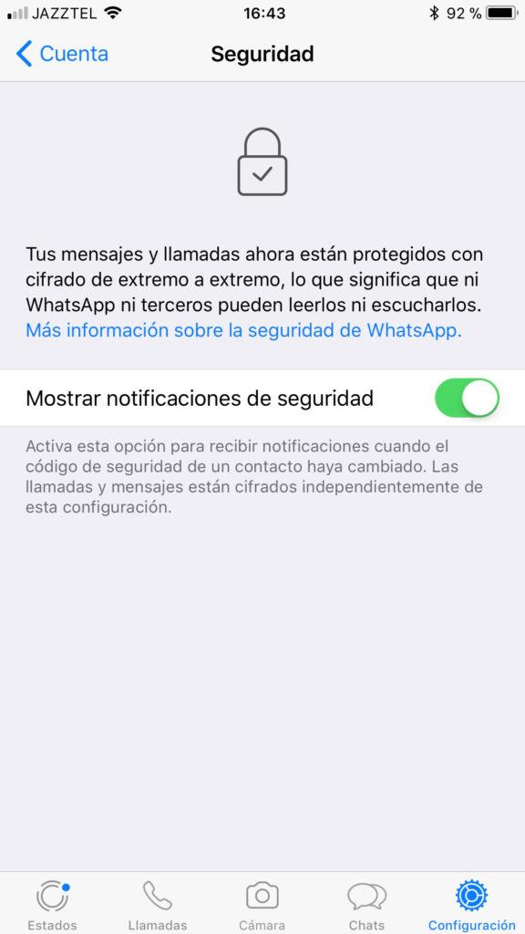 Notificaciones cambio clave WhatsApp