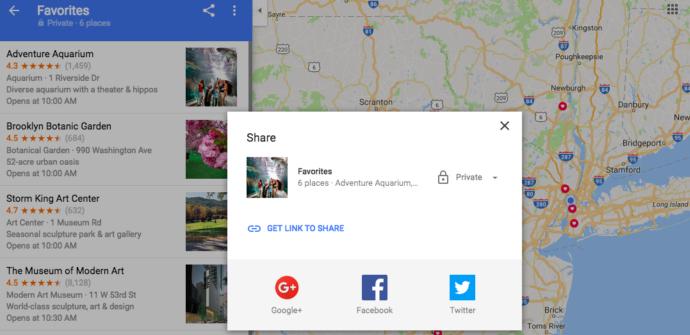 Imagen que muestra cómo se comparten listas de lugares en Google Maps