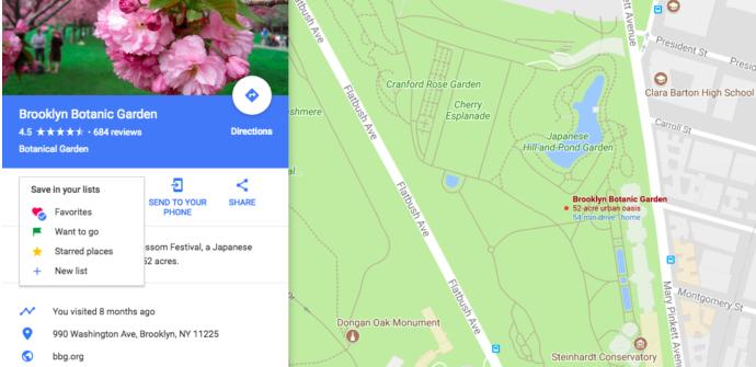La imagen muestra cómo se crean listas de lugares en Google Maps