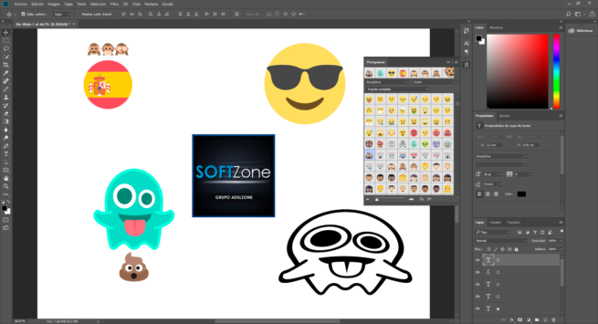 Emojis de distintos tipos y tamaños en Photoshop CC 2018