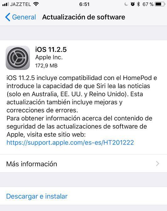 Actualizar iOS 11.2.5
