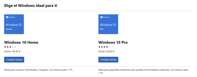 Precios licencias Windows 10