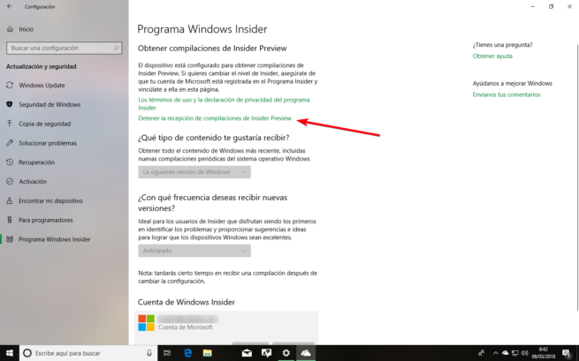 Abandonar Insider Windows 10