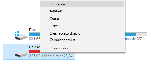 Formatear unidad Windows 10