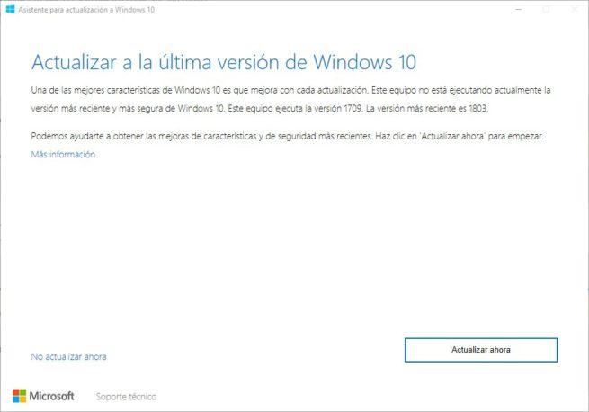 Actualizar Windows 10 versión 1803