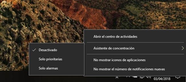 Asistente de concentración Windows 10 Spring Creators Update