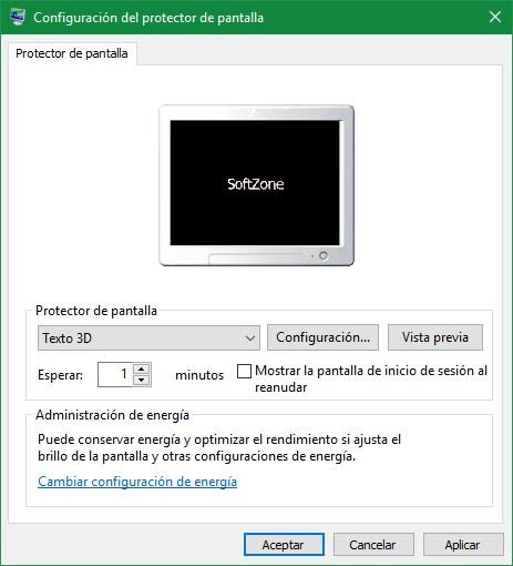 Configuración protector de pantalla Windows 10