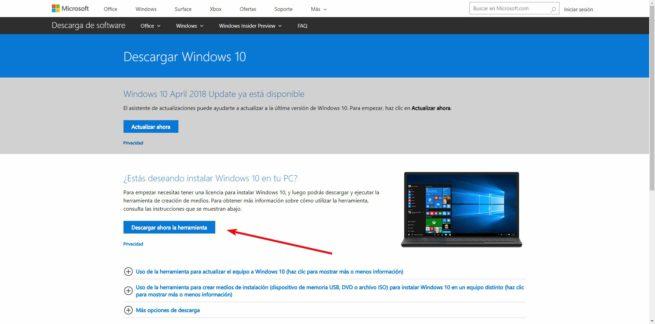 Descargar herramienta creación de medios Windows 10 April 2018 Update