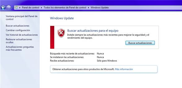 Error actualizaciones Windows 7