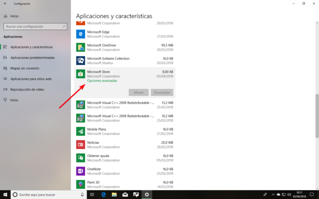 Lista de aplicaciones instaladas Windows 10 Spring Creators Update