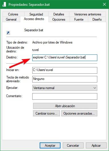 Propiedades separador barra tareas Windows 10