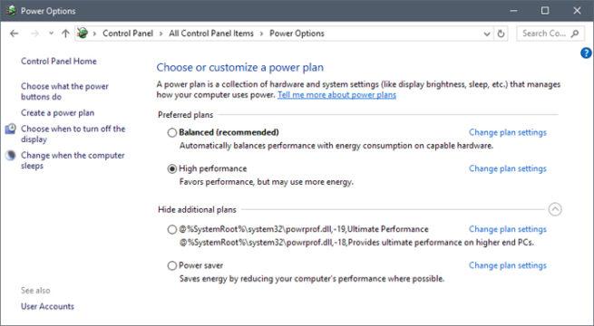 Windows 10 plan energético