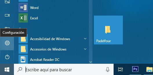 página de configuración de windows 10