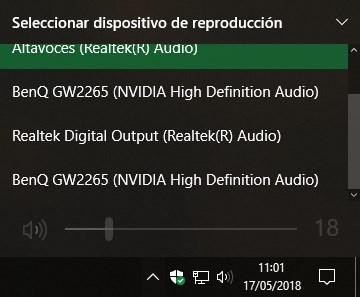 Cambiar dispositivos de audio Windows 10