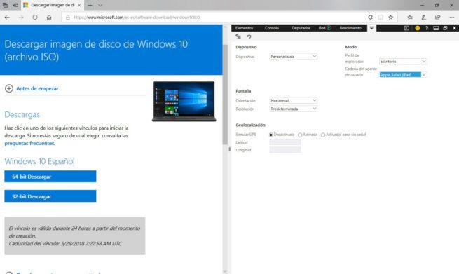 Descargar ISO Windows 10 sin herramienta de creación de medios Edge