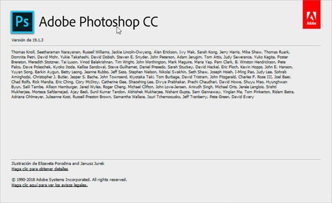 Photoshop CC 2018 versión 19.1.3