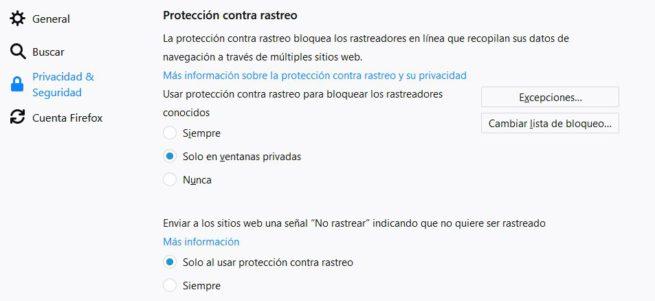Protección rastreo Firefox 60