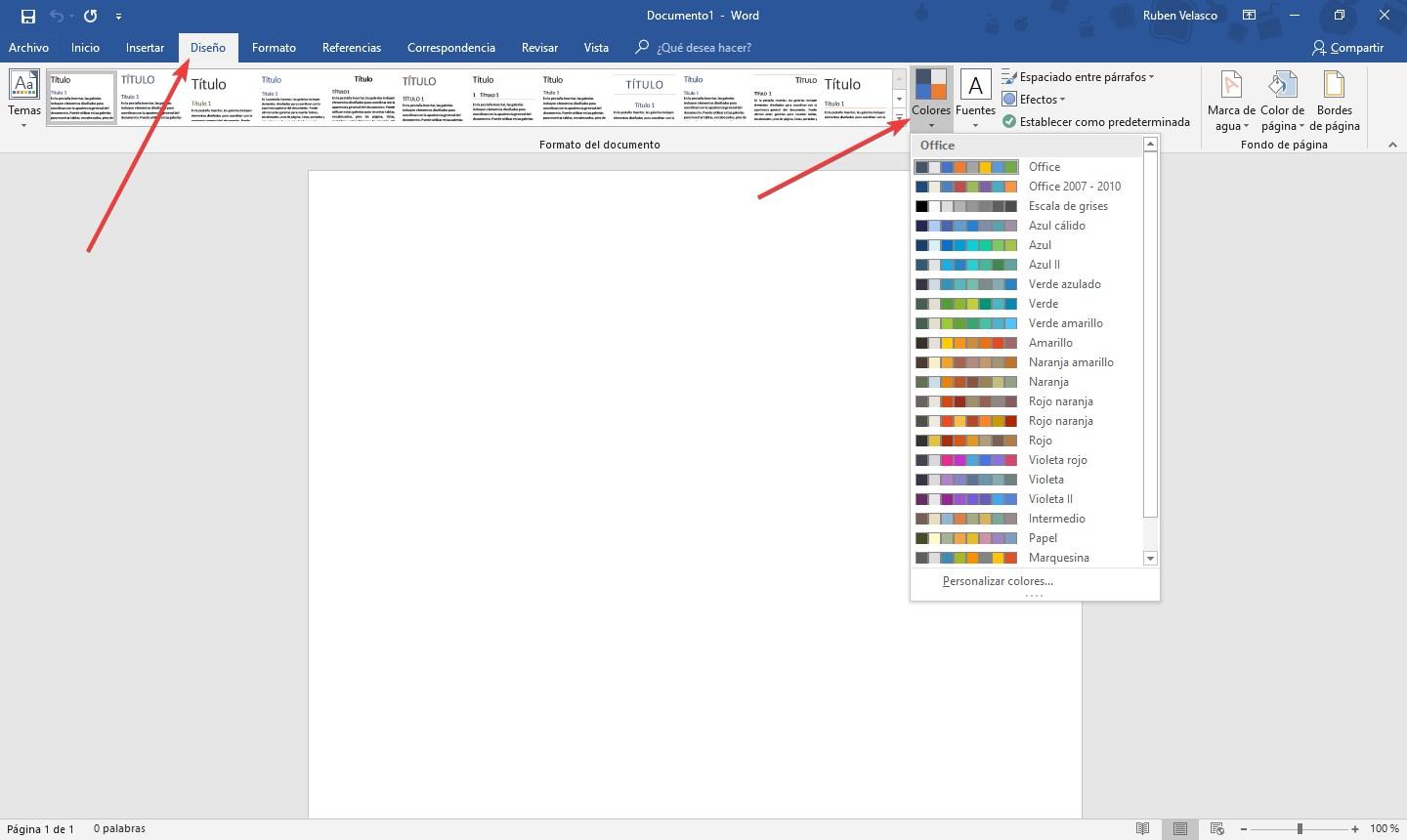 Cambiar y personalizar la paleta de colores de un documento en Word