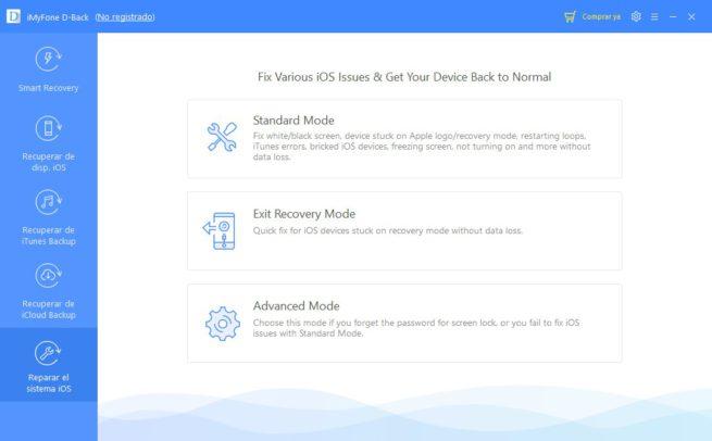 iMyFone D-Back iPhone Data Recovery - Solucionar errores iOS