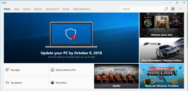 Microsoft Store aviso actualizar Windows 10