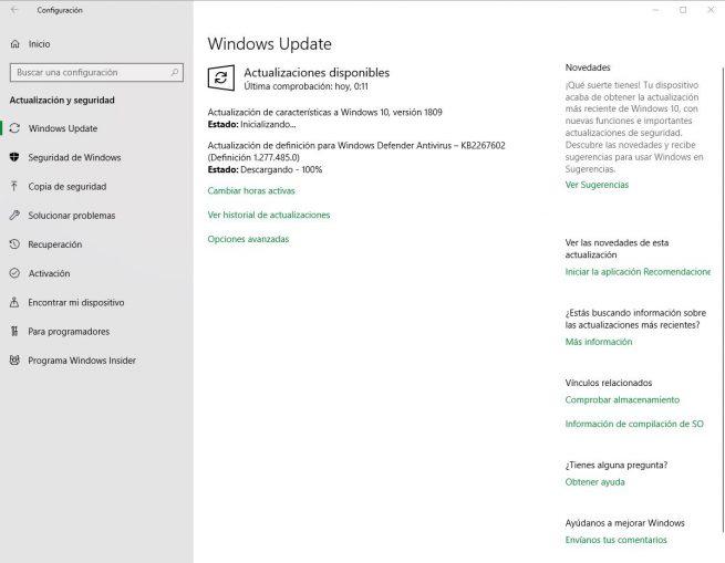 Actualizar Windows 10 October 2018 Update Windows Update