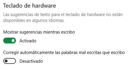 Opciones teclado por hardware Windows 10