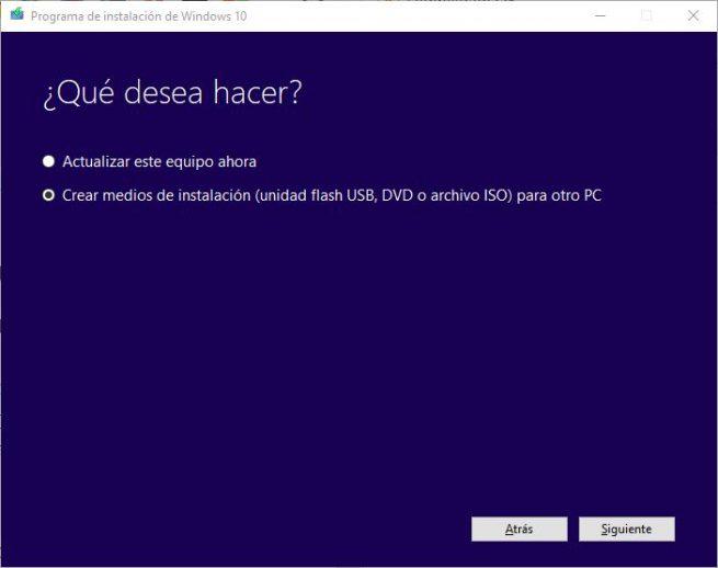 Windows 10 October 2018 Update - Crear ISO - Actualizar o crear medio