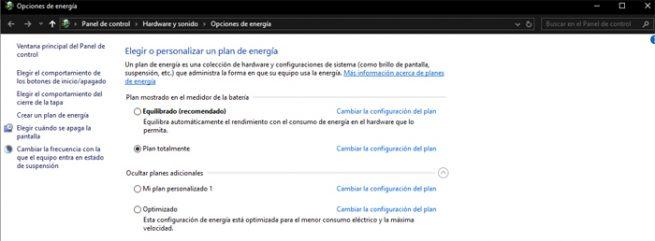 Plan energético Windows 10